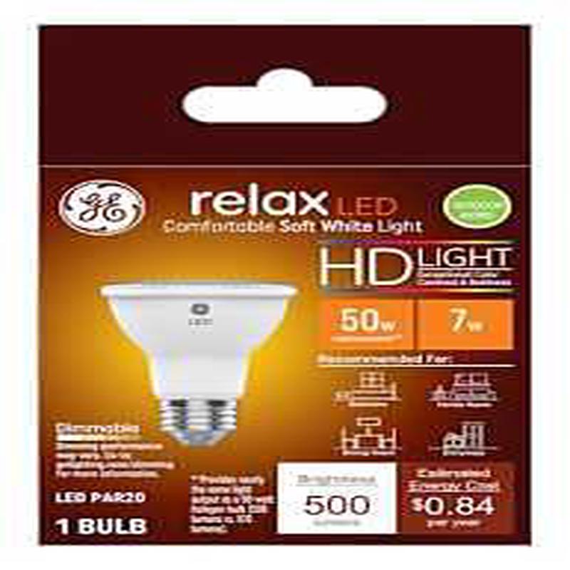 GE Industrial Solutions 45441 LED Bulb, Flood/Spotlight, 500 Lumens, 7 W, PAR20 Lamp, 50 W Equivalent, E26 Lamp Base