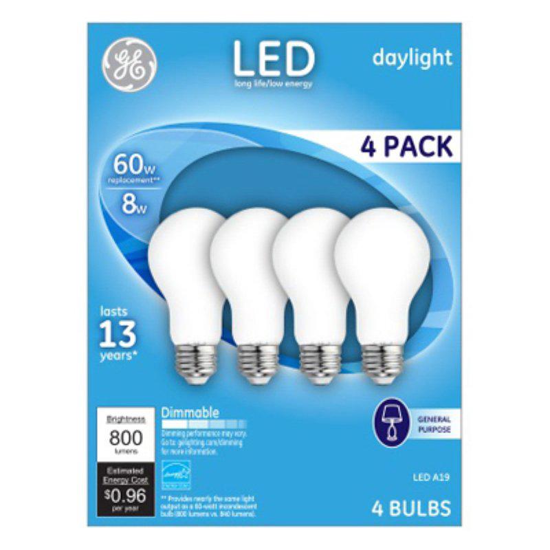 GE Industrial Solutions 93098314 LED Bulb, General Purpose, 750 Lumens, 8 W, A19 Lamp, 60 W Equivalent, Medium Lamp Base