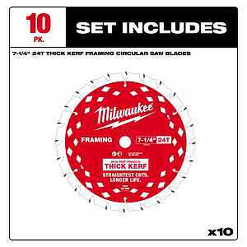 Milwaukee 48-40-0740 Circular Saw Blade, 7-1/4 in Dia, 5/8 in Arbor, 24-Teeth, Carbide Cutting Edge