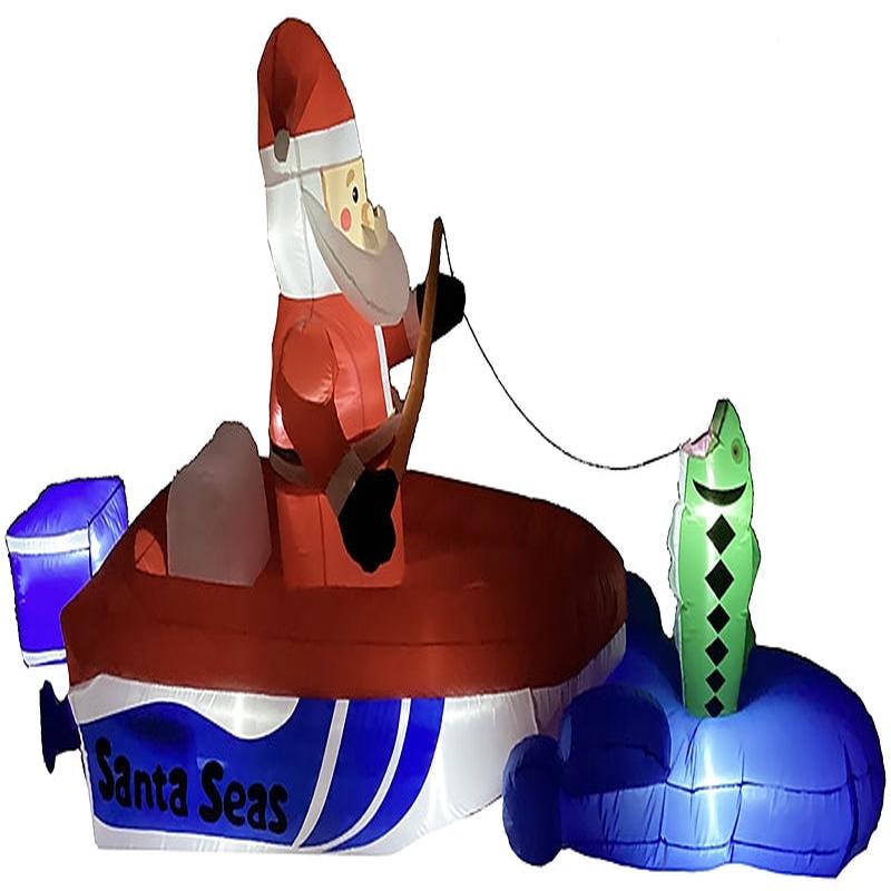 Santas Forest 90801 Inflatable Santa Fishing O Boat, 10 ft