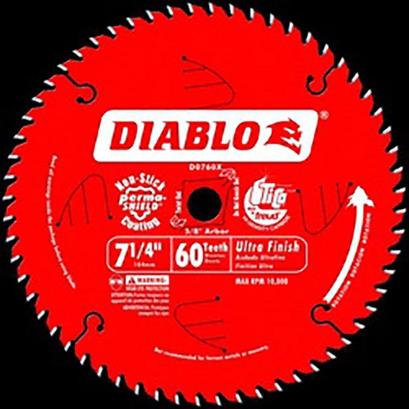 Diablo D0760A Circular Saw Blade, 7-1/4 in Dia, 5/8 in Arbor, 60-Teeth, Carbide Cutting Edge
