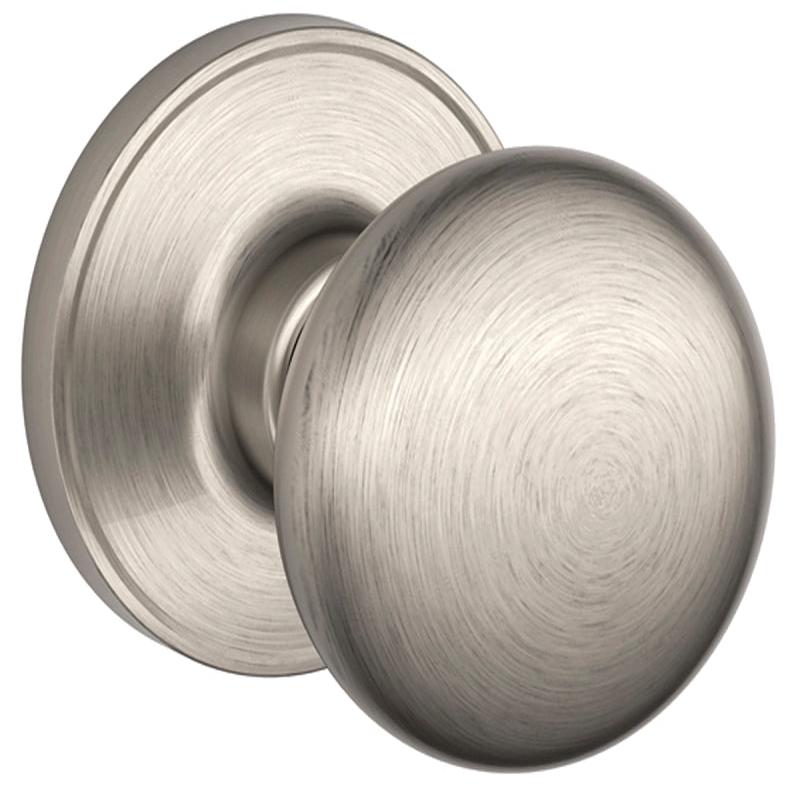 Schlage J Series J10 STR 619 Passage Knob, Metal, Satin Nickel, 2-3/8, 2-3/4 in Backset, 1-3/8 to 1-3/4 in Thick Door