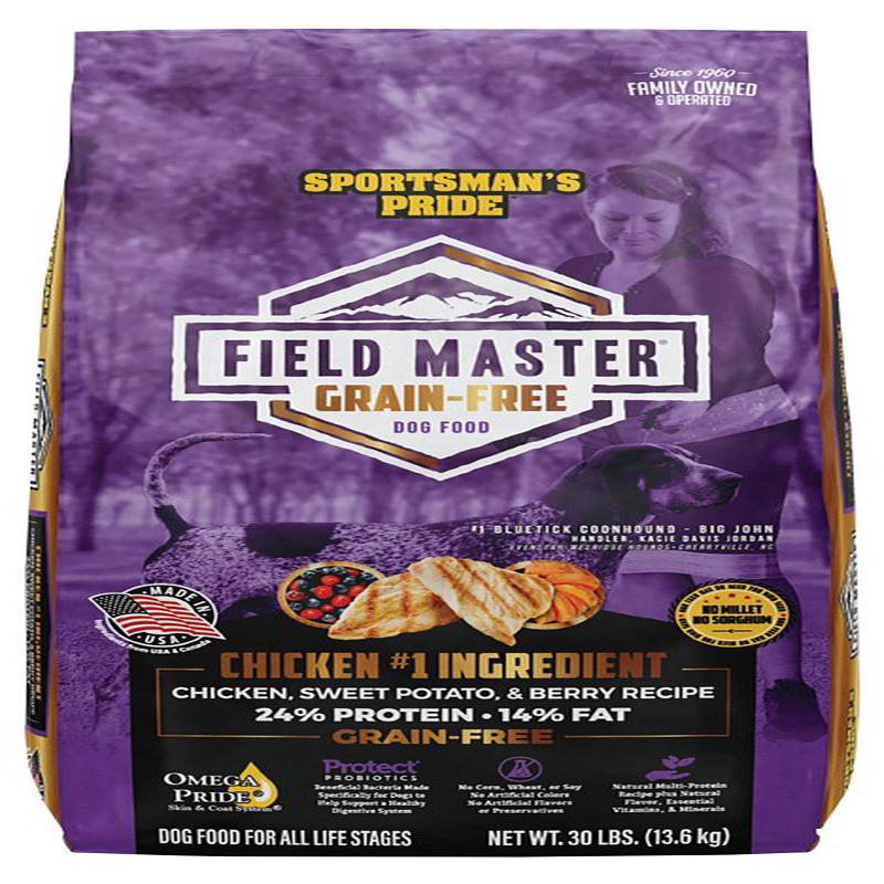 Sportsman's Pride Field Master 10167 Dog Food, Small, Medium, Large Breed, Dry, Berry, Chicken, Sweet Potato, 30 lb