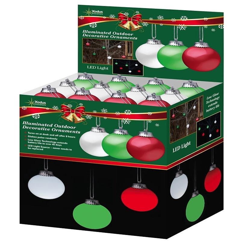 Xodus Innovations WP5ST-54 Pulsing Ornament Display, 6 in H, Round, LED Bulb, Plastic, Green/Red/White