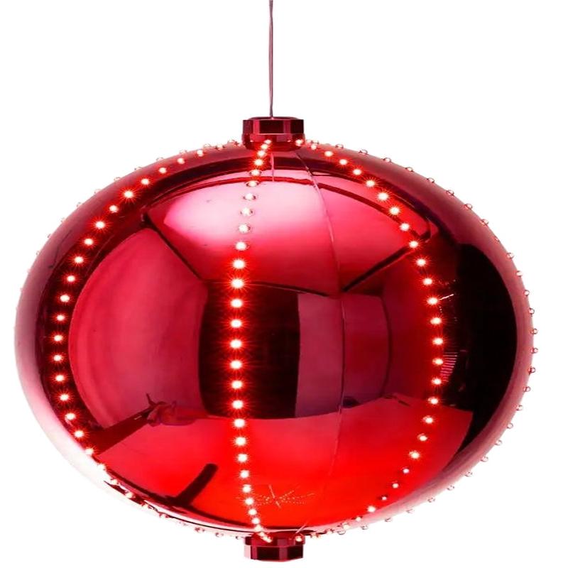 Santas Forest 60821 Ornament, 3 in H, Round Bulb, Plastic, Red, Internal Light/Music: Internal Light
