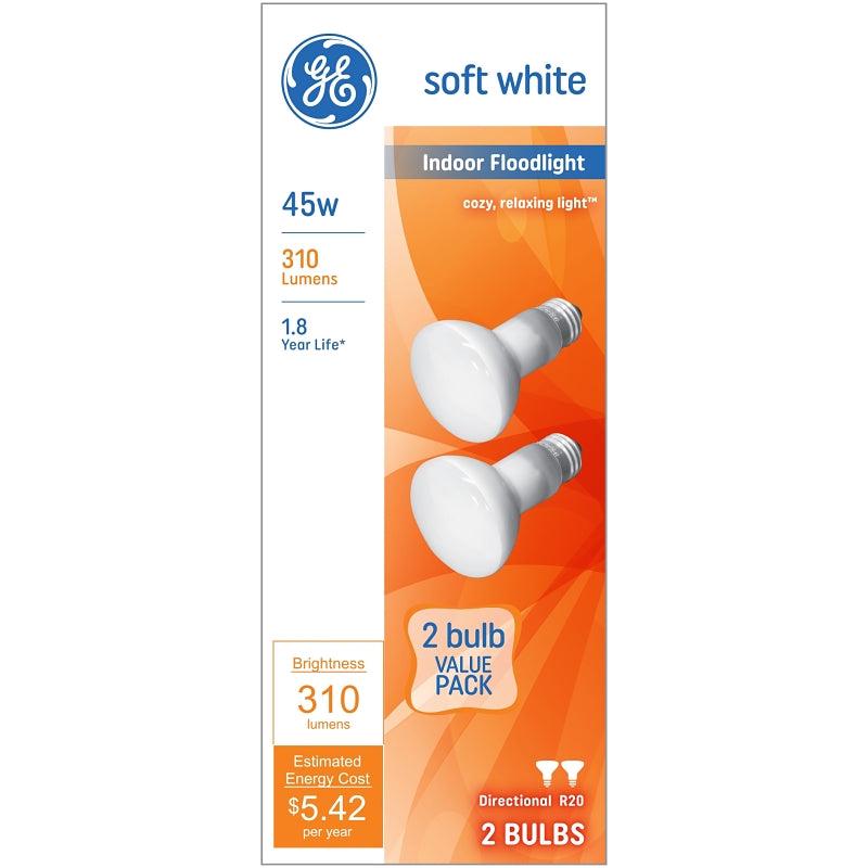 GE 18279 Light Bulb, CC-6 Filament, 2.5 in Dia x 3.31 in L Dimensions, 45 W, R20 Lamp, E26 Medium Lamp Base, 310 Lumens