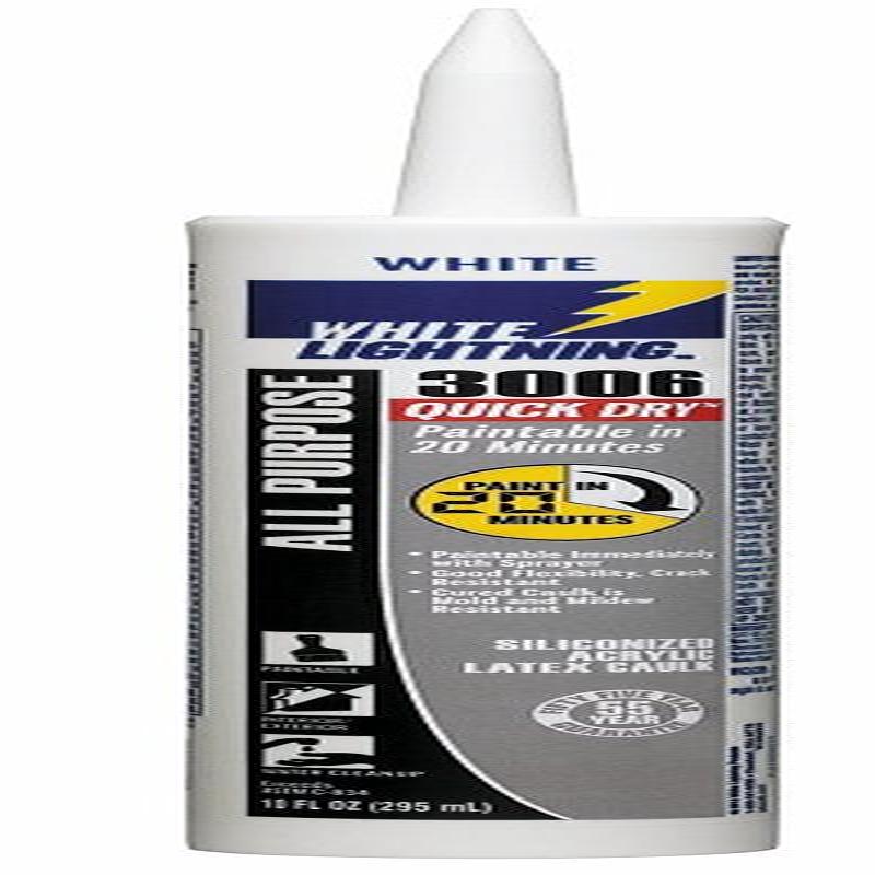 White Lightning 3006 Quick Dry W12QD0010 Caulk, White, 7 days Curing, 40 to 140 deg F, 10 fl-oz Syringe