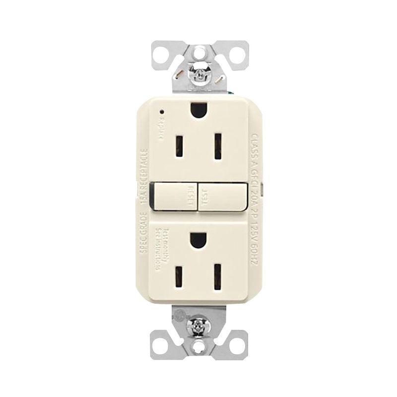 Eaton GF15LA GFCI Receptacle, 125 V, 15 A, NEMA: NEMA 5-15R, Back, Side Wiring, Light Almond
