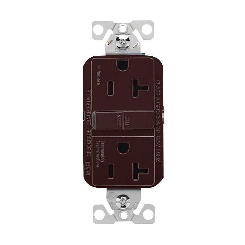 Eaton GF20B GFCI Receptacle, 125 V, 20 A, NEMA: NEMA 5-20R, Back, Side Wiring, Brown