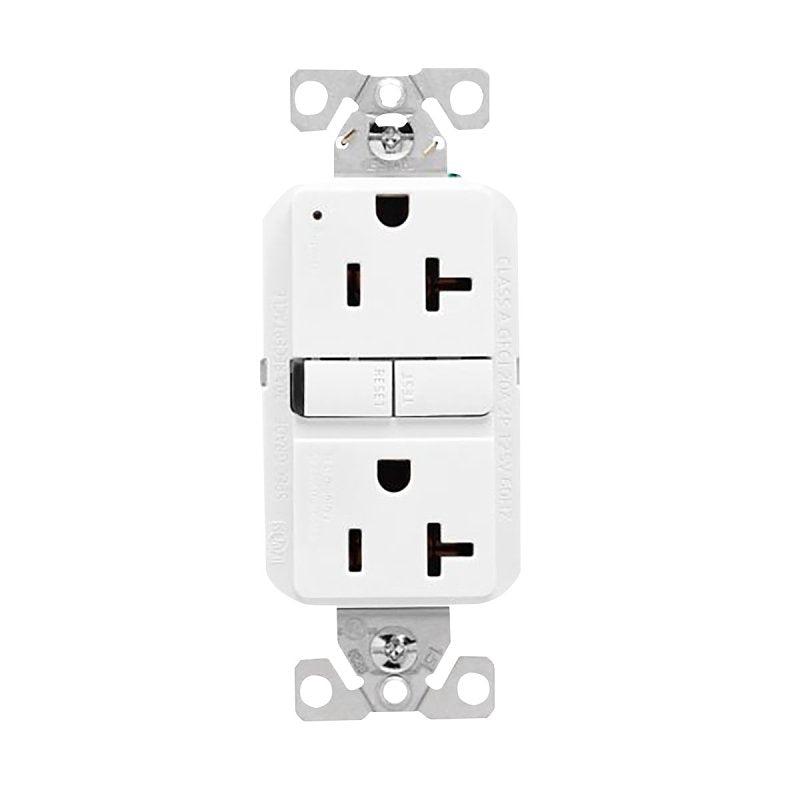 Eaton GF20W GFCI Receptacle, 125 V, 20 A, NEMA: NEMA 5-20R, Back, Side Wiring, White