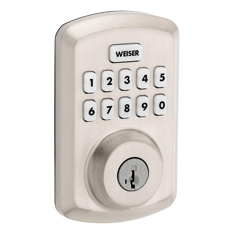 Weiser Powerbolt 3 9GED92500-002 Deadbolt, 3 Grade, Keypad Key, Zinc, Satin Nickel, 1-3/8 to 1-3/4 in Thick Door