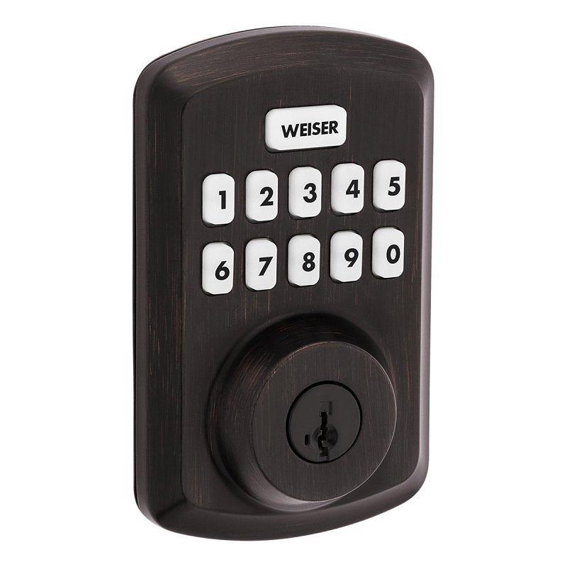 Weiser Powerbolt 3 9GED92500-004 Deadbolt, 3 Grade, Keypad Key, Zinc, Venetian Bronze, 1-3/8 to 1-3/4 in Thick Door
