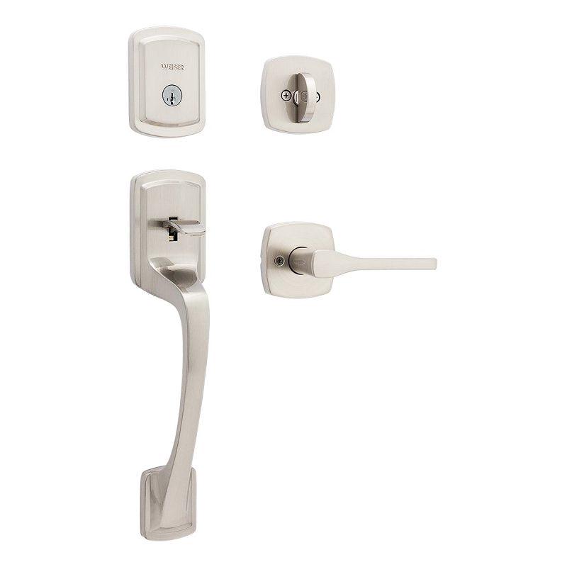 Weiser Prague 9GLA84710-014 Handleset with Prague Lever, 1 Grade, Zinc, Satin Nickel, 2-3/8 to 2-3/4 in Backset