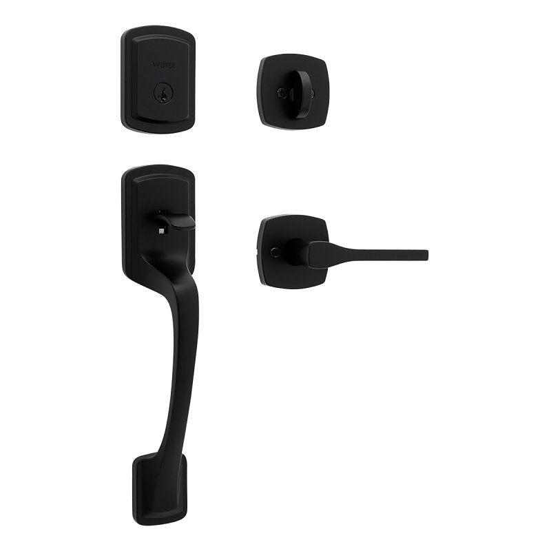 Weiser Prague 9GLA84710-015 Handleset with Henley Lever, 1 Grade, Zinc, Matte Black, 2-3/8 to 2-3/4 in Backset