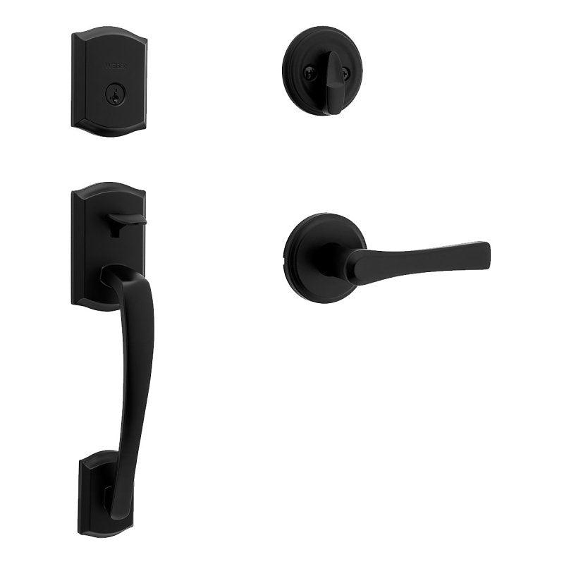 Weiser Prescott 9GLA84710-010 Handleset with Katella Lever, 1 Grade, Zinc, Matte Black, 2-3/8 to 2-3/4 in Backset