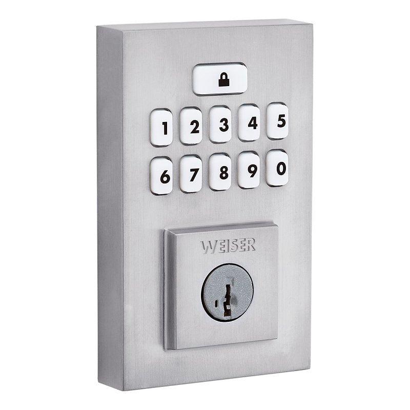 Weiser SmartCode 9GED92600-005 Deadbolt, 2 Grade, Keypad Key, Zinc, Satin Chrome, 1-3/8 to 1-3/4 in Thick Door