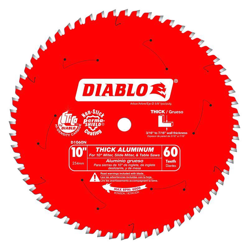 Diablo D1060N Circular Saw Blade, 10 in Dia, 5/8 in Arbor, 60-Teeth, Triple Chip Grind Teeth, Carbide Cutting Edge