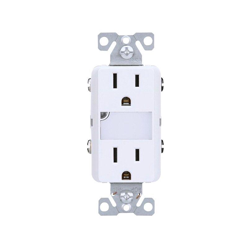 Eaton TR7734W-KB-L Duplex Outlet, 2 -Pole, 15 A, 125 V, Back, Side Wiring, NEMA: 5-15R, White