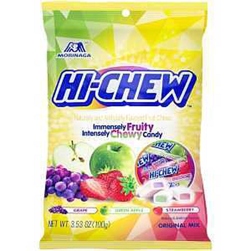 Hi-Chew 633659 Original Mix Chewy Candy, Grape, Green Apple, Strawberry, 3.53 oz Bag