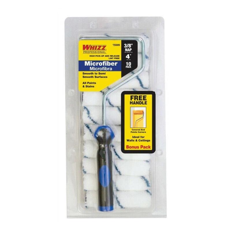 Whizz 4 3/8 Nap Microfiber Mini-Roller Cover & Frame 10-Pack